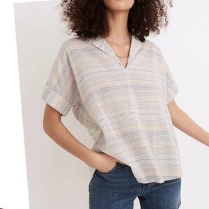 Madewell Crinkle Hayden Popover Top in Stripe oversized beach coastal summer
